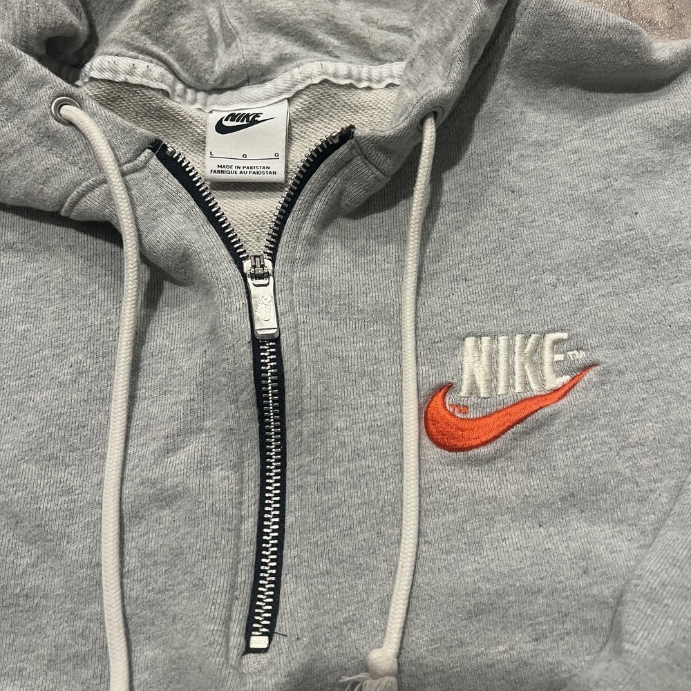 Nike Hoodie Gray 1/4 Zip Heavy Sweatshirt Fleece Swoosh Loose Fit | Size Large - Picture 2 of 4